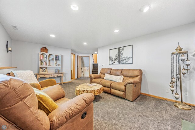 1421 55th Ave S, Fargo, ND 58104 - living area featuring carpet, stairs, and recessed lighting