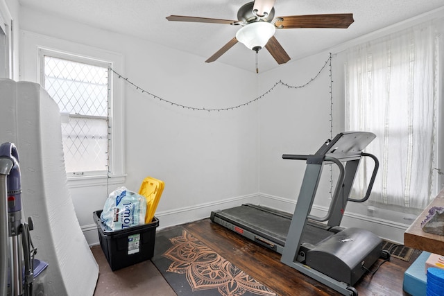 3734 Emerson Ave N, Minneapolis, MN 55412 - workout room featuring a ceiling fan and wood finished floors