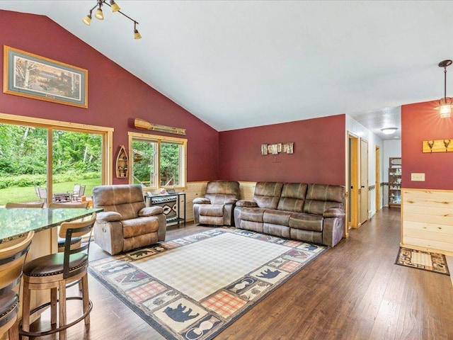 31591 Summer Dr, Breezy Point, MN 56472 - living area featuring wood finished floors and high vaulted ceiling