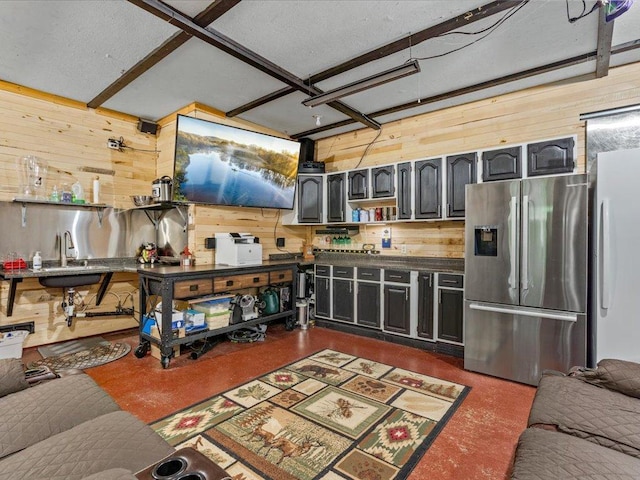 31591 Summer Dr, Breezy Point, MN 56472 - living room featuring wood walls and finished concrete flooring