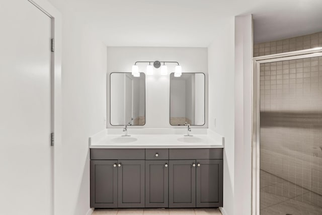 408 1st St Unit 310, Minneapolis, MN 55401 - bathroom with a stall shower and double vanity