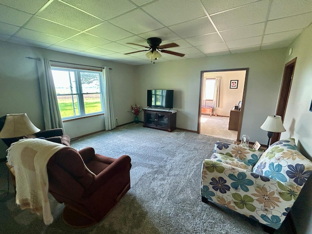 31231 568th Ave, Deer Creek Twp, MN 56527 - living area with a paneled ceiling, light colored carpet, and ceiling fan