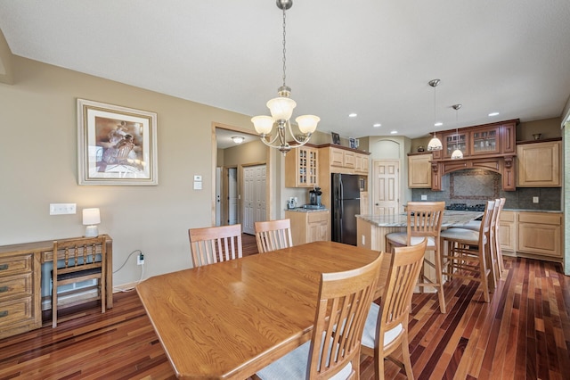 2011 117th Ln NE, Blaine, MN 55449 - dining room with dark wood-type flooring, a chandelier, and recessed lighting