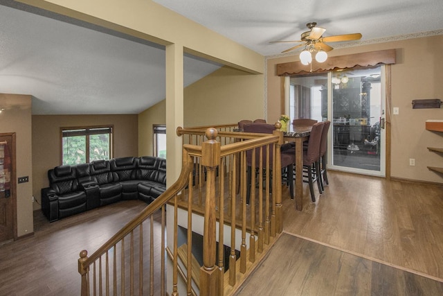 2246 Vivian Ln, Saint Paul, MN 55119 - stairs featuring wood finished floors, ceiling fan, and lofted ceiling