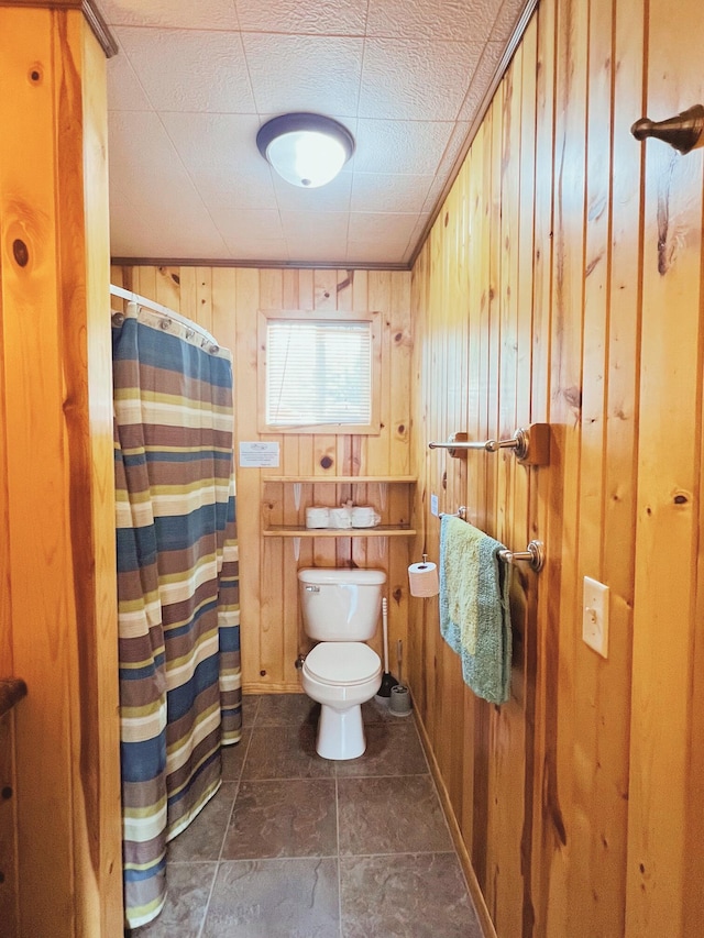 35686 Rush Lake Loop Unit 9, Rush Lake Twp, MN 56571 - bathroom featuring wood walls and a shower with shower curtain