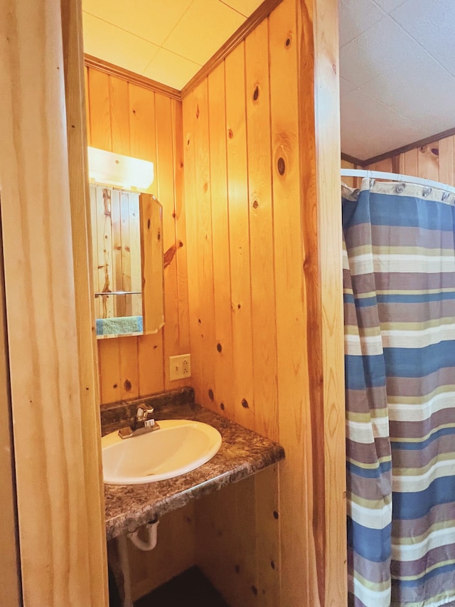 35686 Rush Lake Loop Unit 9, Rush Lake Twp, MN 56571 - full bath with a shower with curtain and wood walls