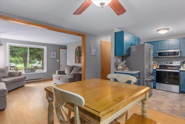 1145 Norton St, Hammond, WI 54015 - dining area with baseboard heating, ceiling fan, and light wood-type flooring