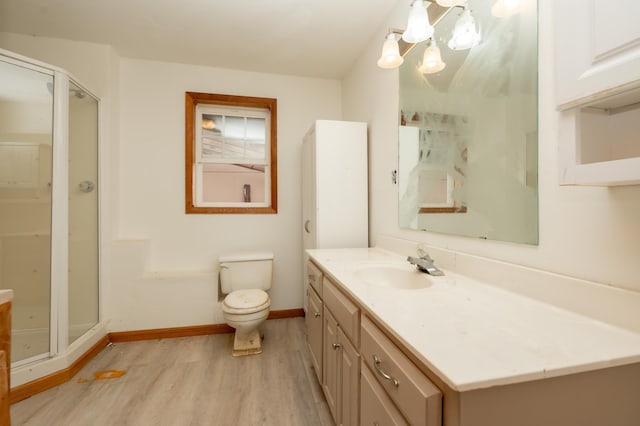 33406 151st Ave, Montgomery, MN 56069 - bathroom featuring wood finished floors, vanity, a shower stall, and a chandelier