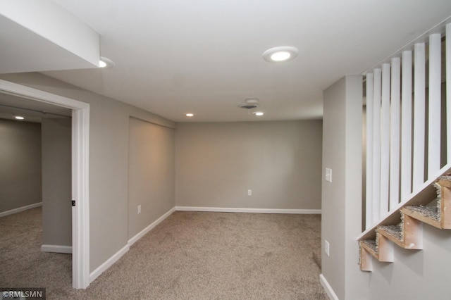 209 Cleveland St SW, Silver Lake, MN 55381 - finished basement with carpet flooring, recessed lighting, and stairs