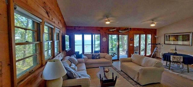 20758 Pike Ave, Aitkin, MN 56431 - living room featuring lofted ceiling and ceiling fan