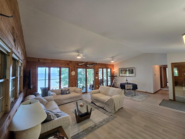 20758 Pike Ave, Aitkin, MN 56431 - living area with light wood-style flooring, vaulted ceiling, and ceiling fan