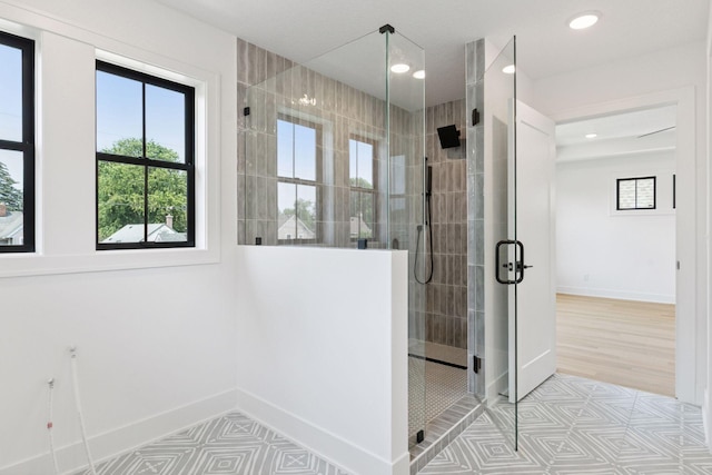 2084 Palace Ave, Saint Paul, MN 55105 - bathroom featuring a shower stall, recessed lighting, and tile patterned floors