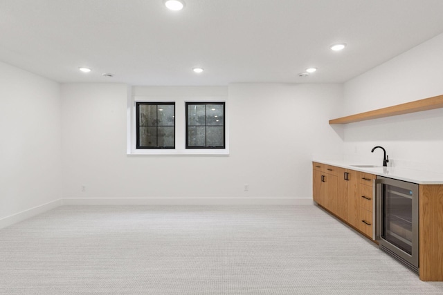 2084 Palace Ave, Saint Paul, MN 55105 - indoor wet bar with beverage cooler, light colored carpet, and recessed lighting
