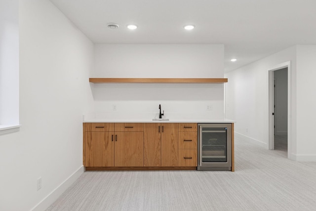 2084 Palace Ave, Saint Paul, MN 55105 - indoor wet bar with beverage cooler, recessed lighting, and light colored carpet