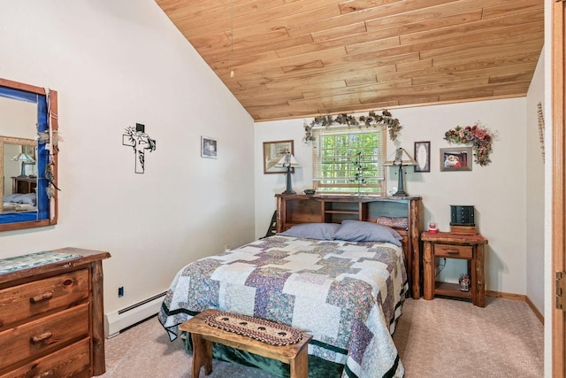 62405 Delta Lake Rd, Delta, WI 54847 - carpeted bedroom with a baseboard heating unit, wooden ceiling, and vaulted ceiling
