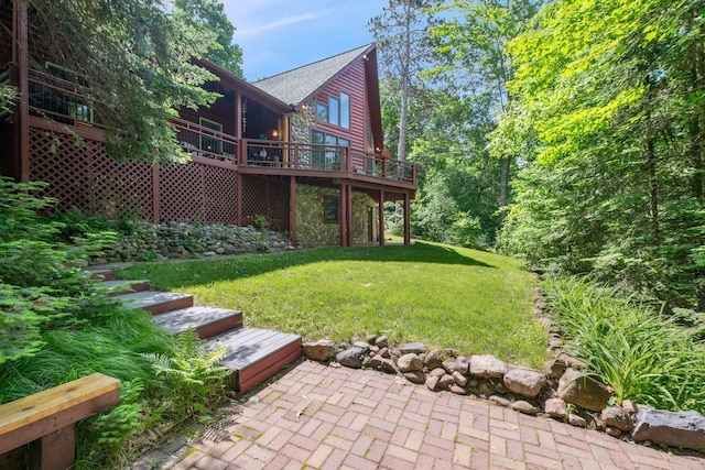 62405 Delta Lake Rd, Delta, WI 54847 - view of green lawn with a wooden deck