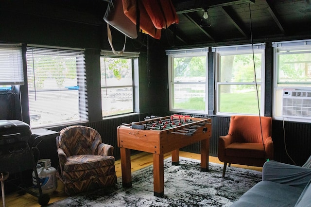 17700 78th St SW, Cokato, MN 55321 - game room with wood finished floors and beamed ceiling