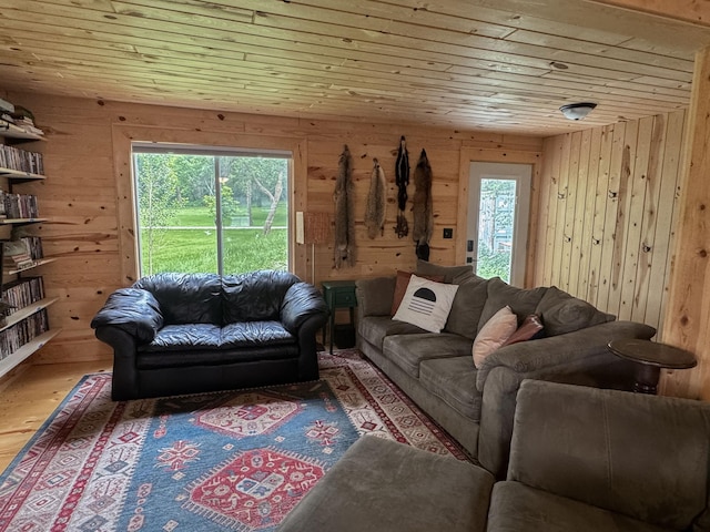 17700 78th St SW, Cokato, MN 55321 - living area with wood ceiling, wooden walls, and wood finished floors