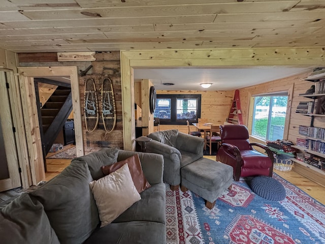 17700 78th St SW, Cokato, MN 55321 - living room featuring wood finished floors and wood walls