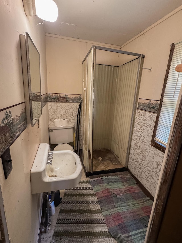 17700 78th St SW, Cokato, MN 55321 - bathroom featuring a stall shower and wainscoting