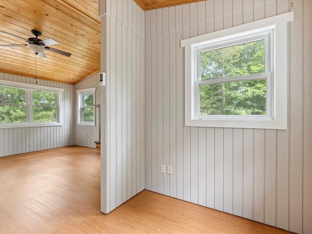 33277 308th Ln, Aitkin, MN 56431 - empty room featuring light wood-style flooring, lofted ceiling, wooden walls, and wood ceiling