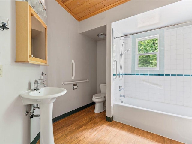 33277 308th Ln, Aitkin, MN 56431 - bathroom with bathtub / shower combination, wood finished floors, and wood ceiling