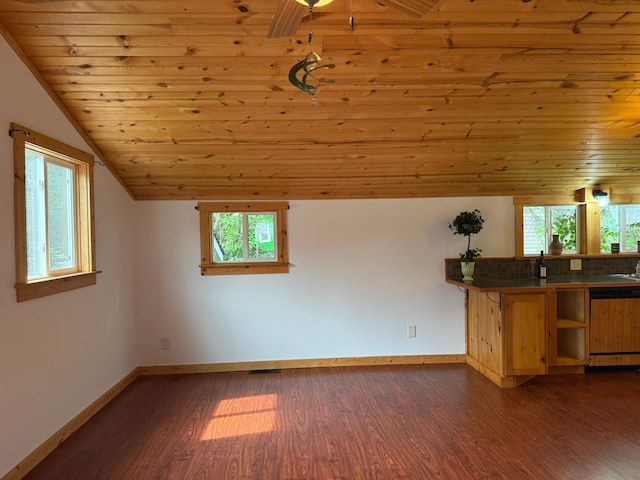 2161 Cardinal Ln, Mound, MN 55364 - unfurnished living room featuring wooden ceiling, vaulted ceiling, healthy amount of natural light, and wood finished floors