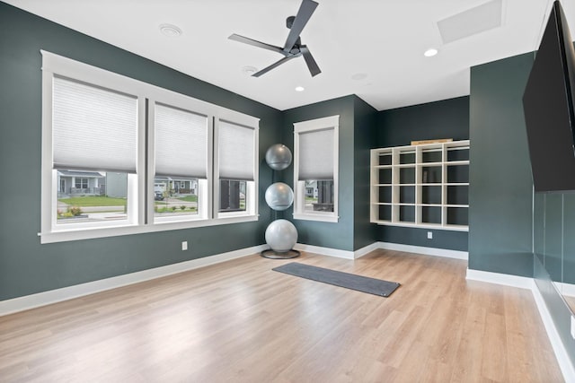 7237 Ada Dr, Lino Lakes, MN 55038 - workout area featuring wood finished floors, attic access, and recessed lighting