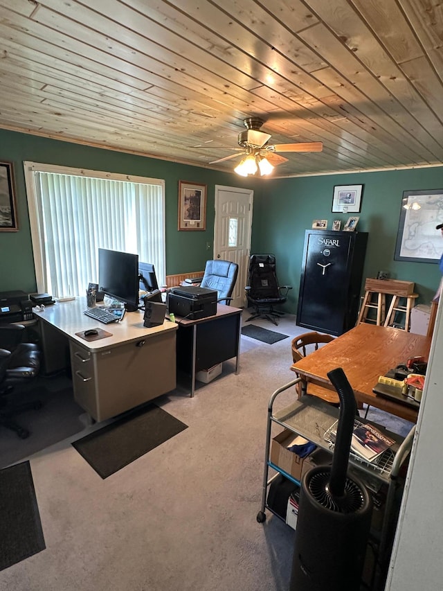 1374 State Highway 11 SE, Baudette, MN 56623 - office area featuring light carpet, wooden ceiling, and ceiling fan
