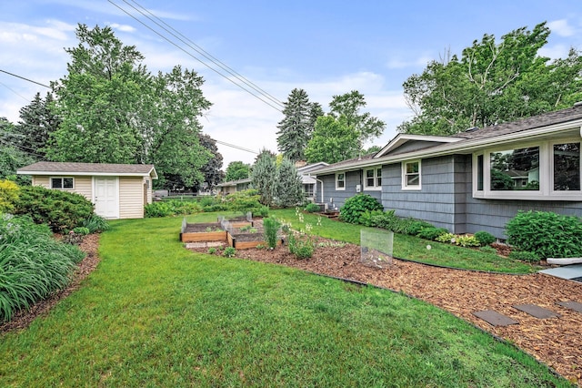 6781 Plaza Curv NE, Fridley, MN 55432 - view of green lawn with a vegetable garden and a shed