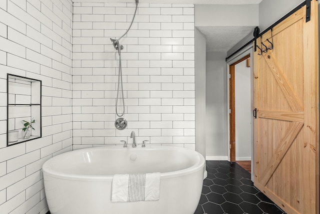784 Fairview Ave N, Saint Paul, MN 55104 - bathroom with a freestanding tub, tile patterned flooring, and a tile shower