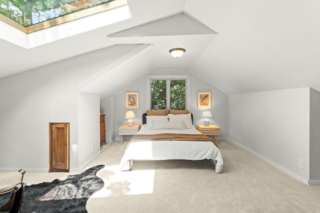 784 Fairview Ave N, Saint Paul, MN 55104 - bedroom with a skylight, light colored carpet, and lofted ceiling