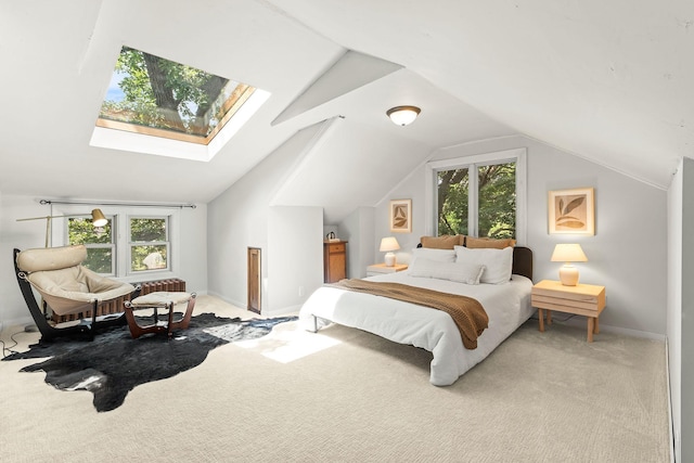 784 Fairview Ave N, Saint Paul, MN 55104 - carpeted bedroom with a skylight, multiple windows, and lofted ceiling