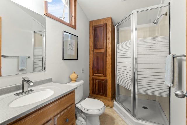 784 Fairview Ave N, Saint Paul, MN 55104 - bathroom with a stall shower, vanity, and tile patterned flooring