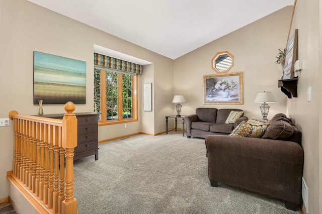 2174 Ponds Way, Shakopee, MN 55379 - living room featuring carpet floors and vaulted ceiling