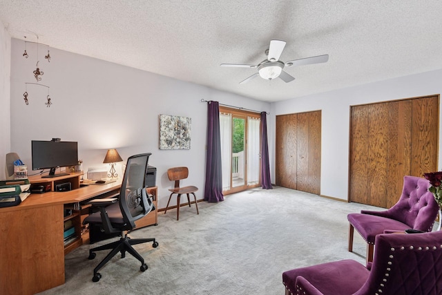 1648 Comstock Ln N, Plymouth, MN 55447 - carpeted home office featuring ceiling fan and a textured ceiling