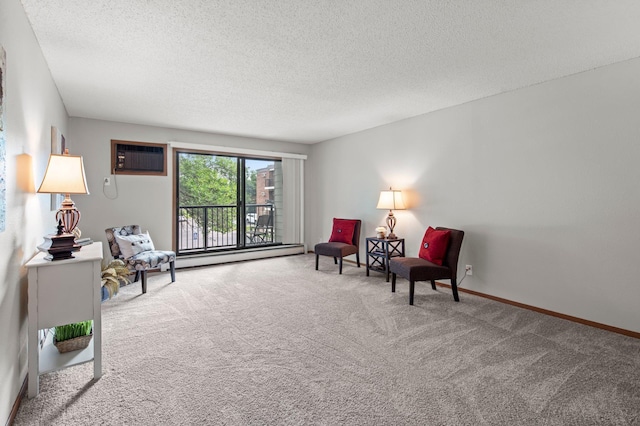 4 Pine Tree Dr Unit 218, Arden Hills, MN 55112 - sitting room with carpet floors, a textured ceiling, a baseboard heating unit, and a wall unit AC