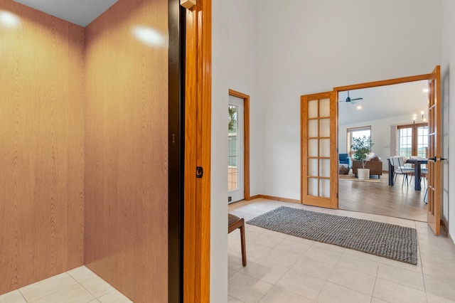 360 Karens Way NW, Alexandria, MN 56308 - entrance foyer featuring a high ceiling, ceiling fan, and french doors
