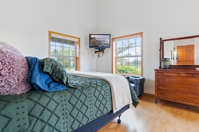360 Karens Way NW, Alexandria, MN 56308 - bedroom with multiple windows, a towering ceiling, and wood finished floors