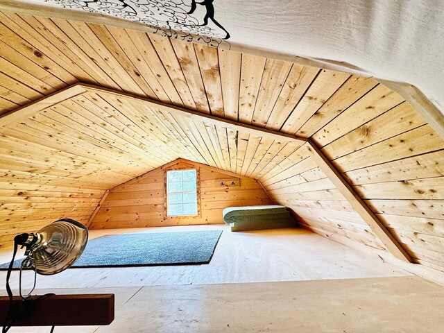 41251 Turtle Lake Rd, Stokes Twp, MN 56628 - bonus room with wooden ceiling, vaulted ceiling, and wooden walls