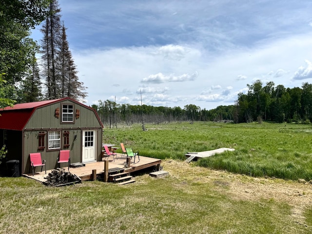 41251 Turtle Lake Rd, Stokes Twp, MN 56628 - view of green lawn with a wooden deck and an outbuilding