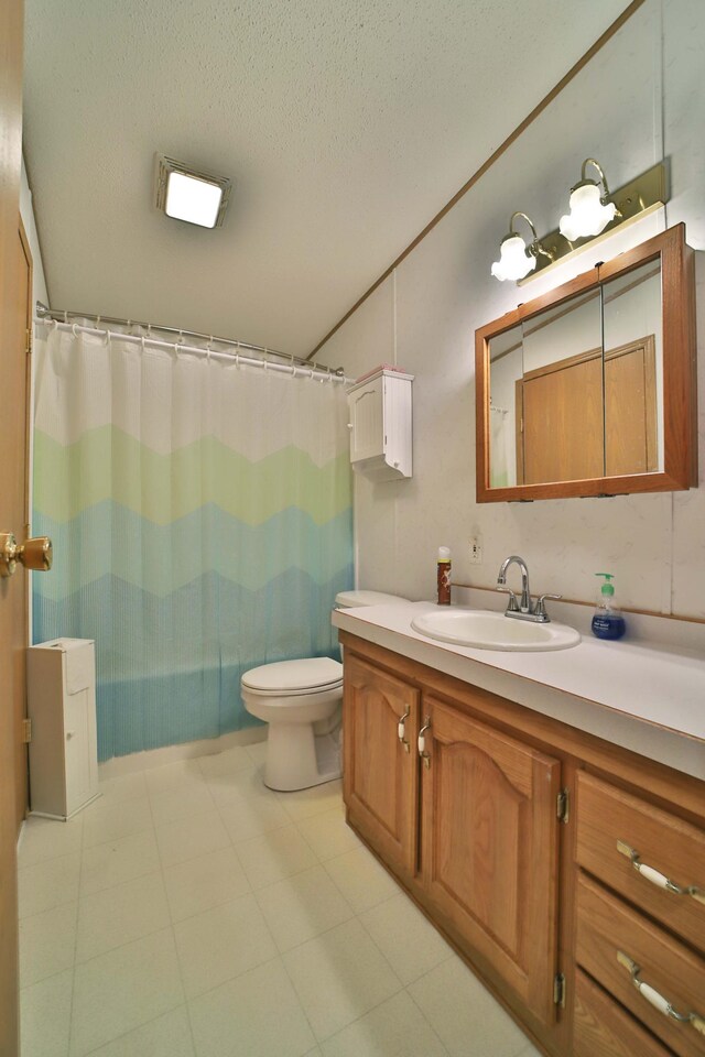30348 422nd Ln, Aitkin, MN 56431 - bathroom with vanity, a shower with shower curtain, and a textured ceiling