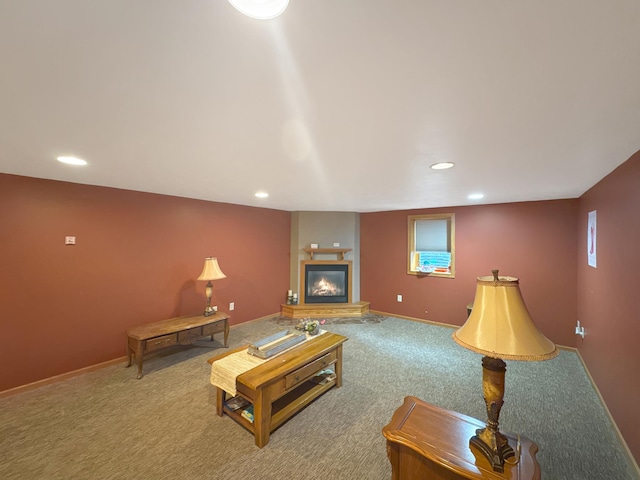 3033 Redwood Ave, Slayton, MN 56172 - carpeted living area with recessed lighting and a glass covered fireplace