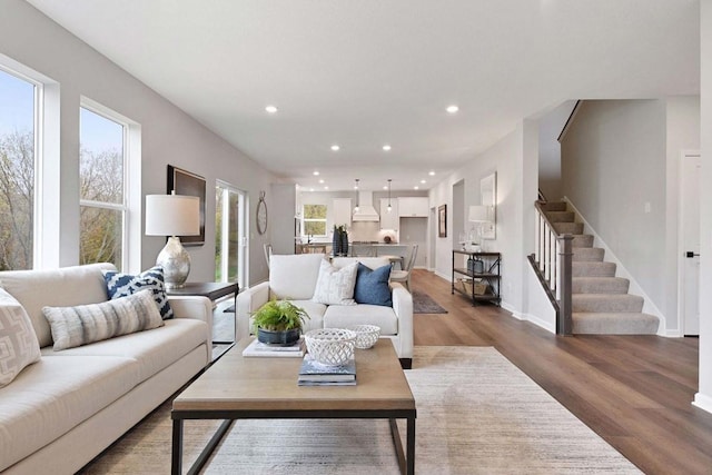 TBB Trinity, Shakopee, MN 55379 - living room featuring recessed lighting, wood finished floors, and stairs
