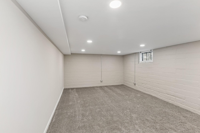 275 Pascal St S, Saint Paul, MN 55105 - below grade area featuring carpet, recessed lighting, and brick wall