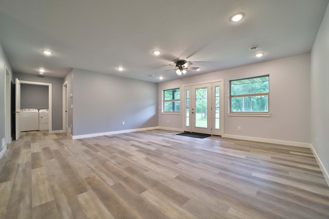 14729 Wildflower Dr, Baxter, MN 56425 - spare room featuring washer and dryer, ceiling fan, recessed lighting, and light wood-style flooring