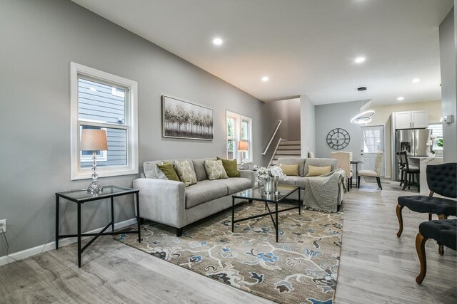 4220 Brookside Ave, Saint Louis Park, MN 55416 - living area with stairs, light wood-style flooring, and recessed lighting