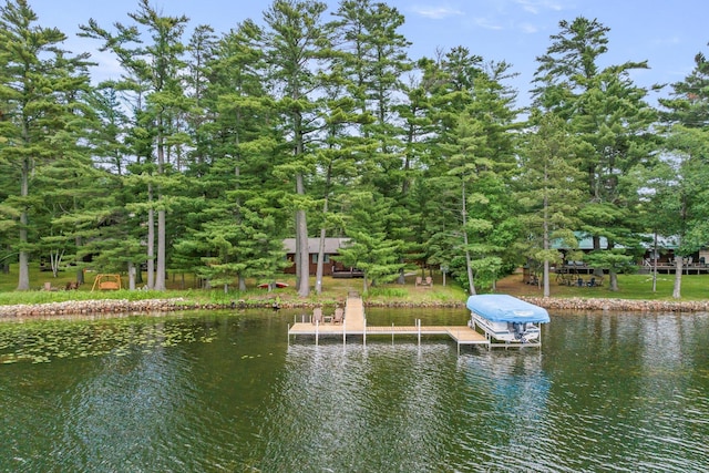 25761 Echo Bay Rd, Bay Lake Twp, MN 56444 - dock with a water view and boat lift