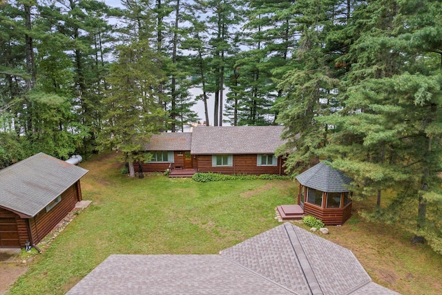 25761 Echo Bay Rd, Bay Lake Twp, MN 56444 - view of grassy yard featuring a deck, a gazebo, and an outdoor structure