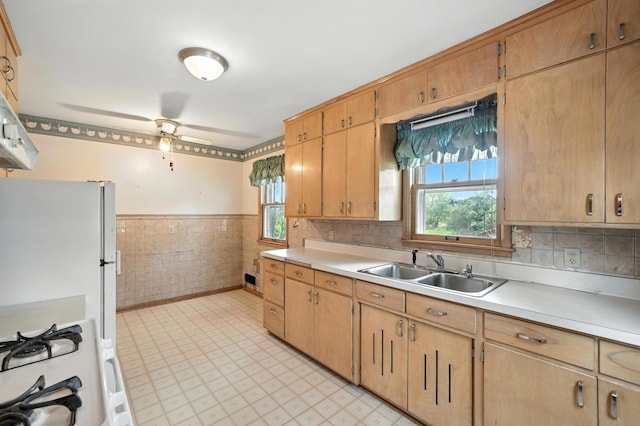 8775 County Road 10 E, Waconia, MN 55387 - kitchen featuring plenty of natural light, white appliances, light countertops, and wainscoting